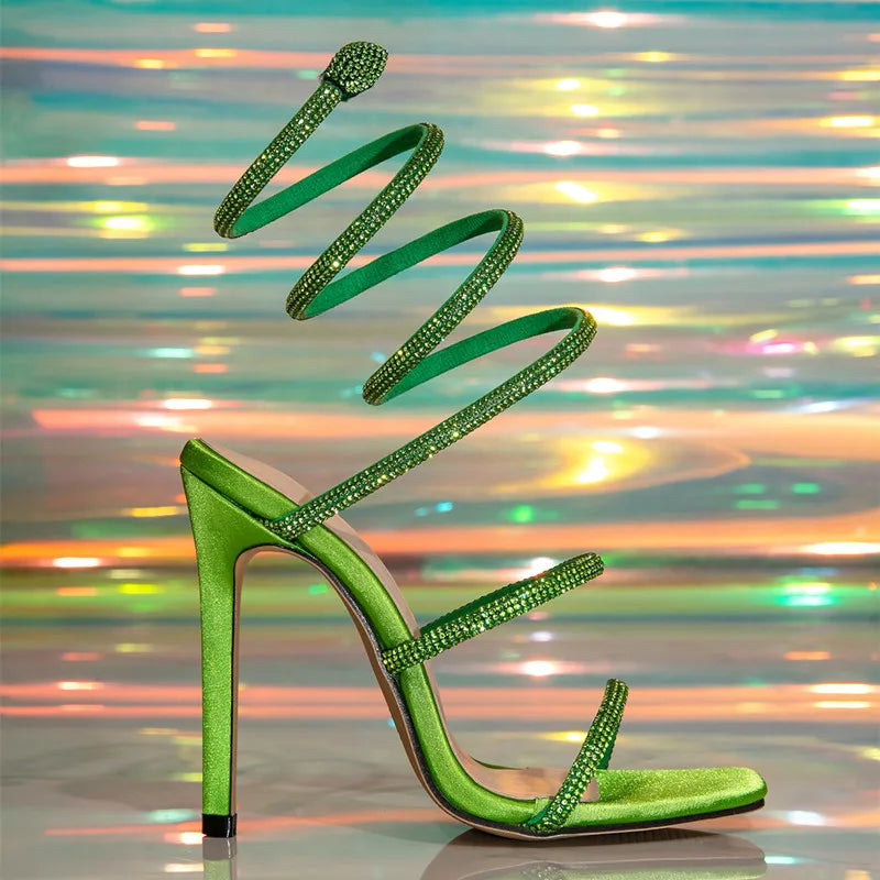 Ingvn  Bling Bling Rhinestones Sequined Ankle Strap Women Gladiator Sandals Summer Fashion Narrow Band Thin High heels Wedding Shoes