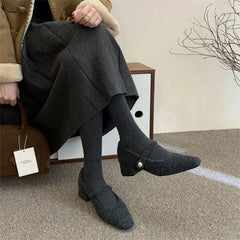 Ingvn  Autumn Winter New Korean Version French Light Luxury Retro Niche Design High-heeled Square Plush Single Shoes Women's Shoes