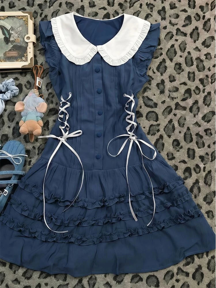 Ingvn  Elegant Gothic Vintage Dress Women Lolita Lace Sleeveless Mini Dress Y2K Slim Style Spicy Girl Daily Fashion