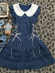 Ingvn  Elegant Gothic Vintage Dress Women Lolita Lace Sleeveless Mini Dress Y2K Slim Style Spicy Girl Daily Fashion