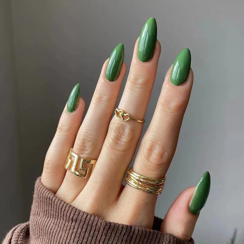 24Pcs Almond Shaped Wearable False Nails Medium Length Solid Colour Acrylic Press on Nail Red Full Coverage Removable Fake Nails