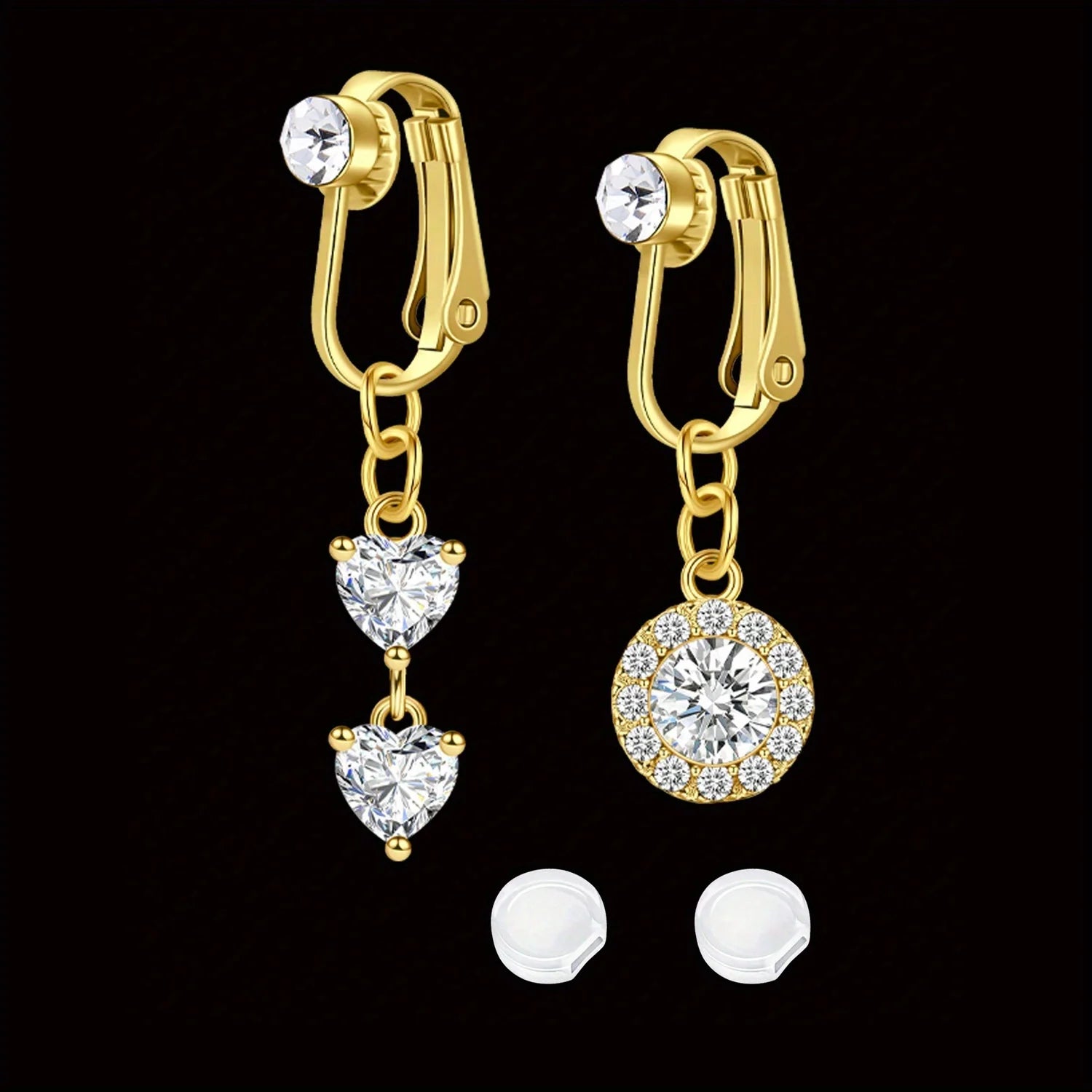 Ingvn  2 Pcs Elegant Clip-On Fake Belly Button Rings for Women - 304 Stainless Steel, Heart, Butterfly & More Designs, Ideal Gift