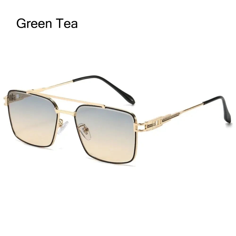 Ingvn  Fashionable Double Bridge Cut-Edge Sunglasses UV Protection Luxury Metal Shades Gradient Lens Sun Glasses for Men and Women