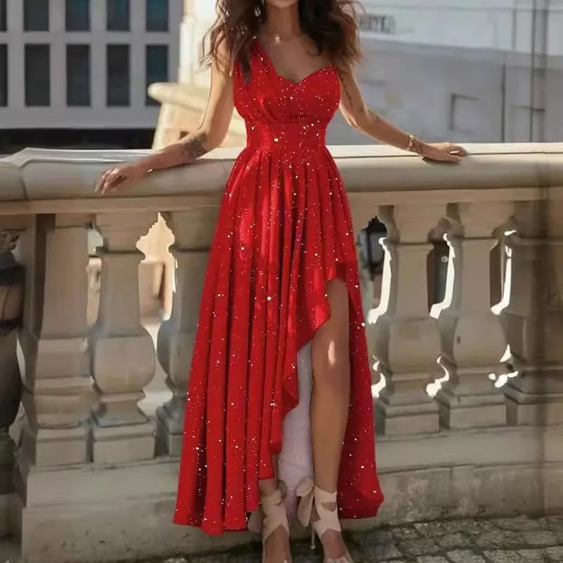 Ingvn  Spring Women's Clothing Elegant Off Shoulder High Waist Maxi Dress For Woman Polyester Bodycon Sleeveless Solid Formal Gown