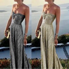 Ingvn  S-XL Size Women's Spring Summer New Chest Wrapping and Gold Stamping Party Dress Casual Flare Dress