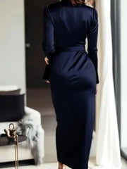 Ingvn  Autumn temperament goddess Hepburn style long-sleeved lace-tight waist dress for women