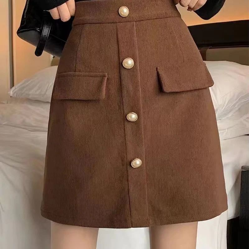 Ingvn  High-waisted Pink Skirt for Women Spring Autumn New A-line for Fat Mm Covering Belly and Slimming Buttocks Short Skirt