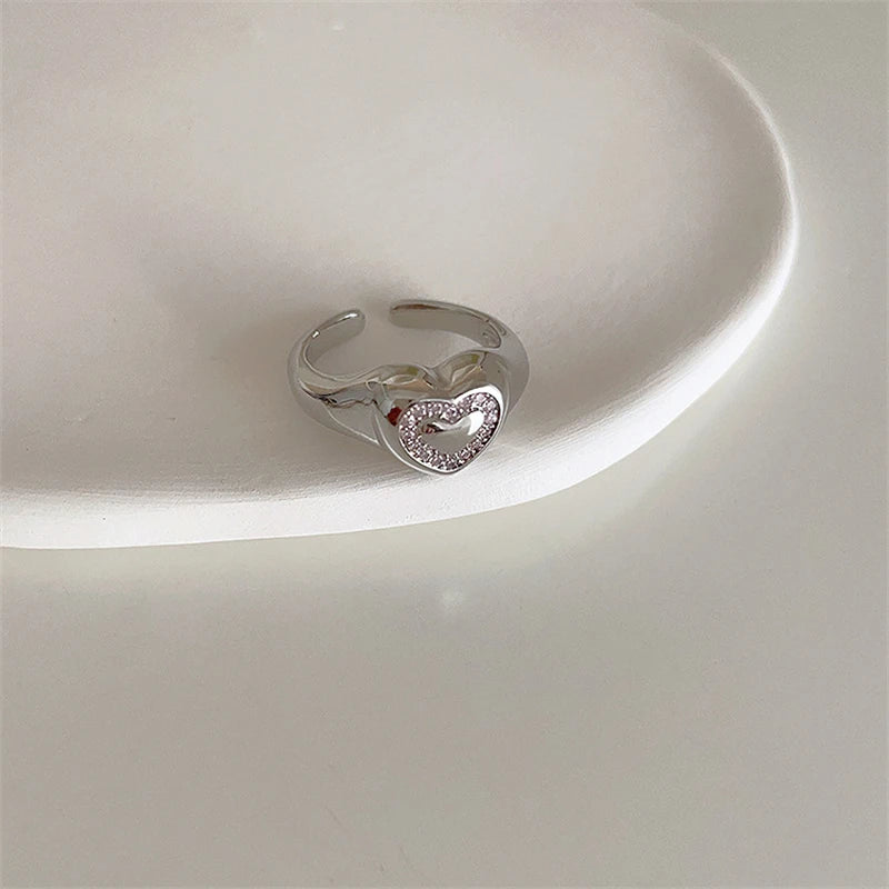 Ingvn  Pink Crystal Irregular Heart Rings Creative Zircon Bowknot Opal Love Heart Open Ring Y2K Shiny Rings for Women Party Jewelry