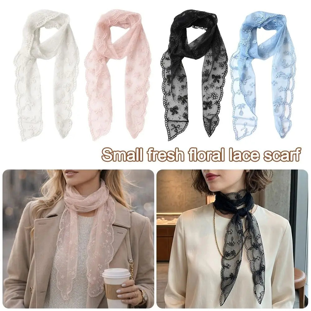 Ingvn  Versatile Y2k Long Scarf Narrow Solid Color Floral Lace Scarf Headbands Women