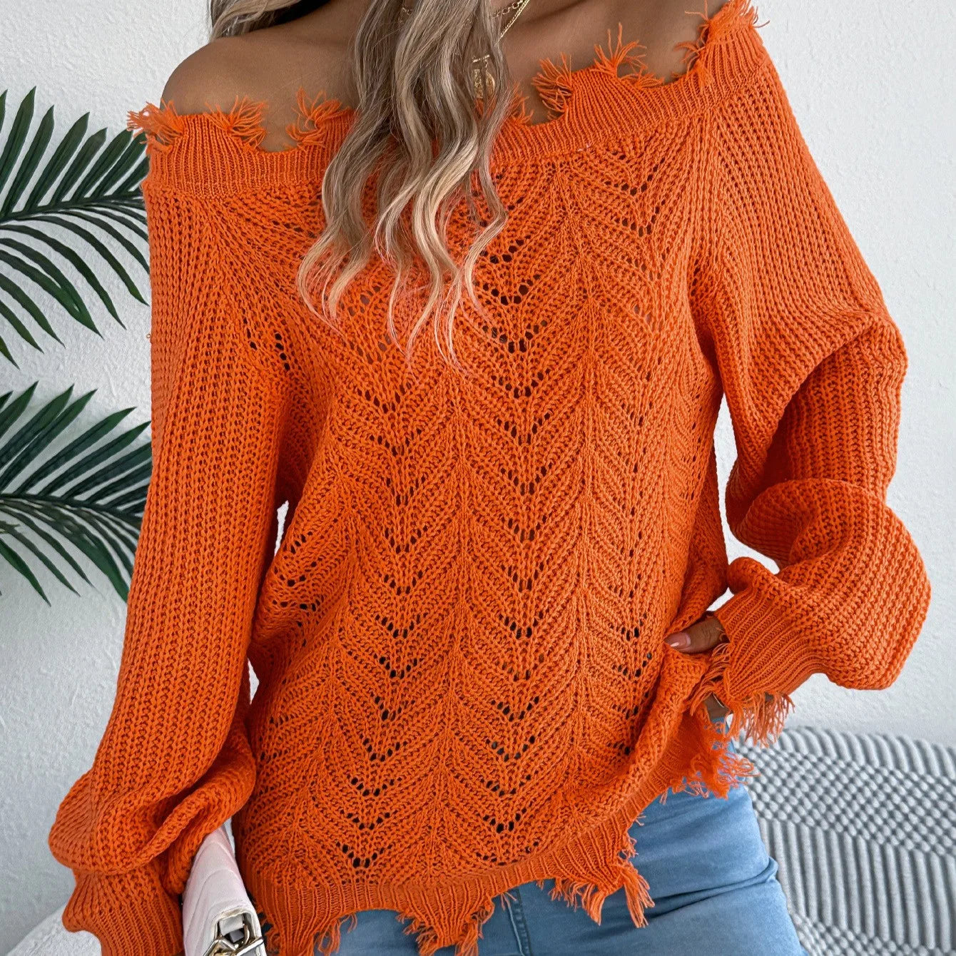Ingvn  Autumn Winter Women's Clothing Solid Off Shoulder Long Sleeve Pullover Sweater Streetwear Knitwear For Woman Acrylic Regular