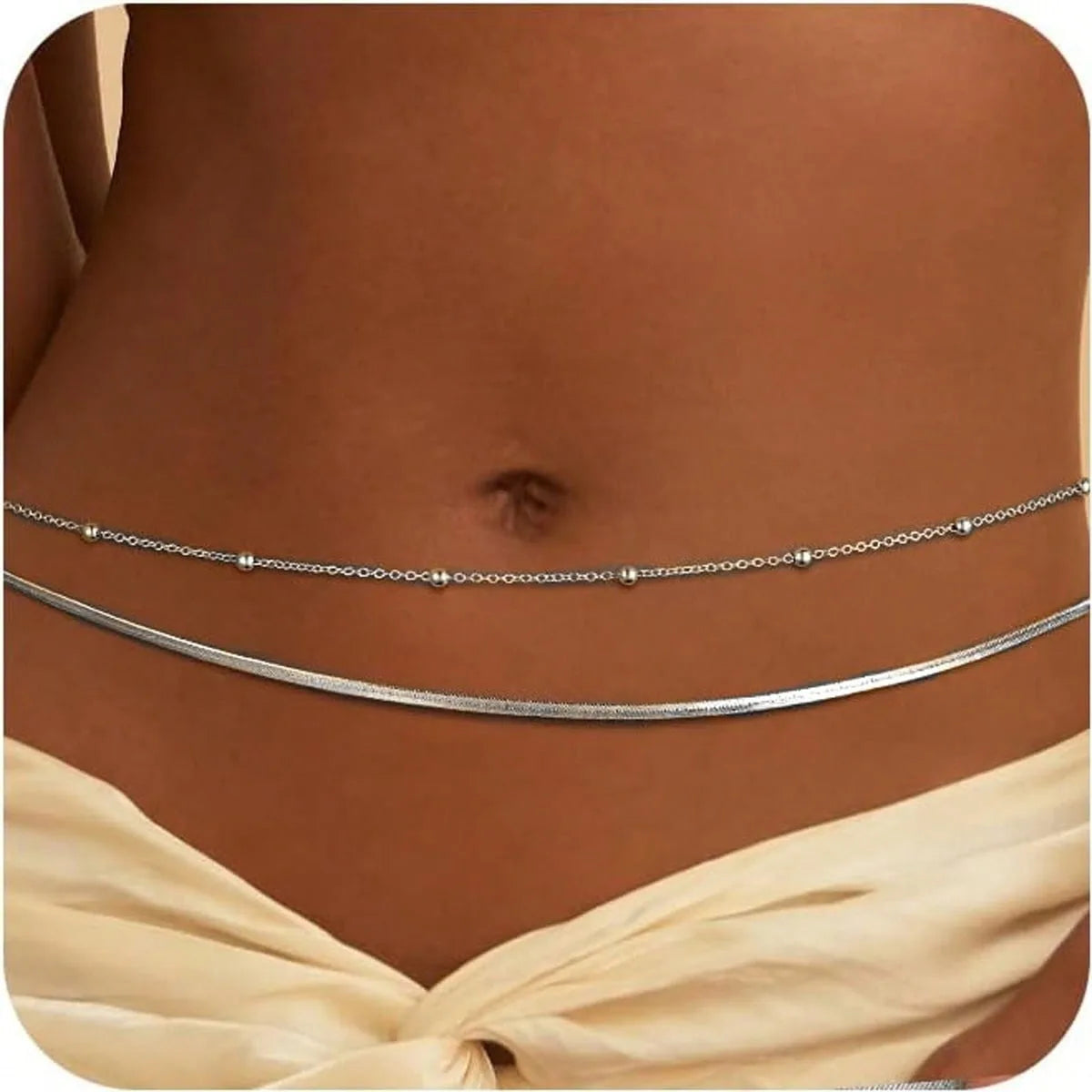 Ingvn  Women's Gold Waist Chain, Multi-Layer Belly Chain, Sexy Bikini Beach Waist Beaded Chain, Waterproof Body Chain,