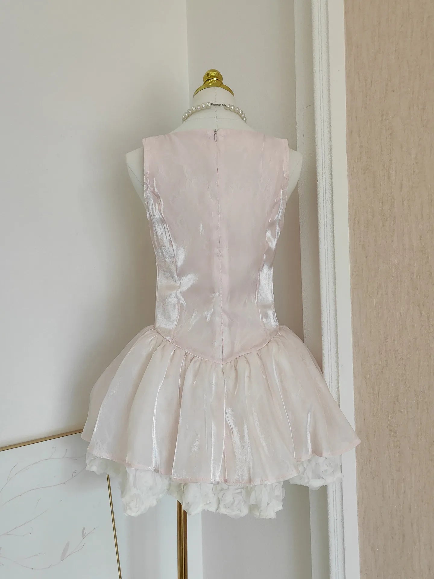 Ingvn  Summer French Elegant Sweet Princess Party Dresses Square Neck Sleeveless 3D Flower Bow High Waist Pink Short Dress Women