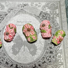 10Pcs Handmade Manicure Short Coffin Fake Nails Flower Limite Nails Press On Nails Design with Adhesive Nail File Set
