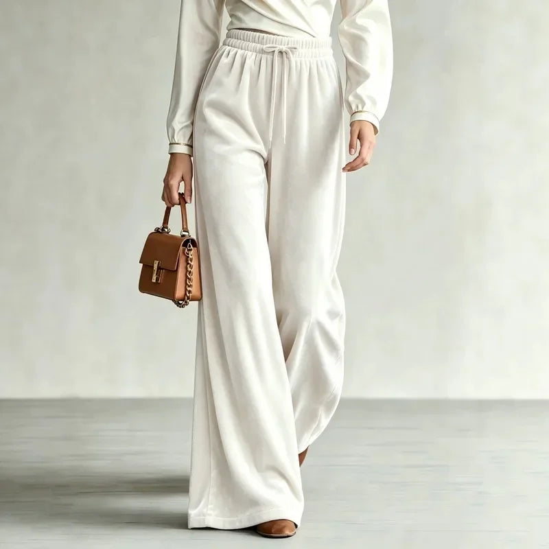 Ingvn - New Fashion Solid Color Versatile Wide Leg Long Pants Autumn Winter Elastic Waist Women Trousers Office Lady Casual Loose Pants