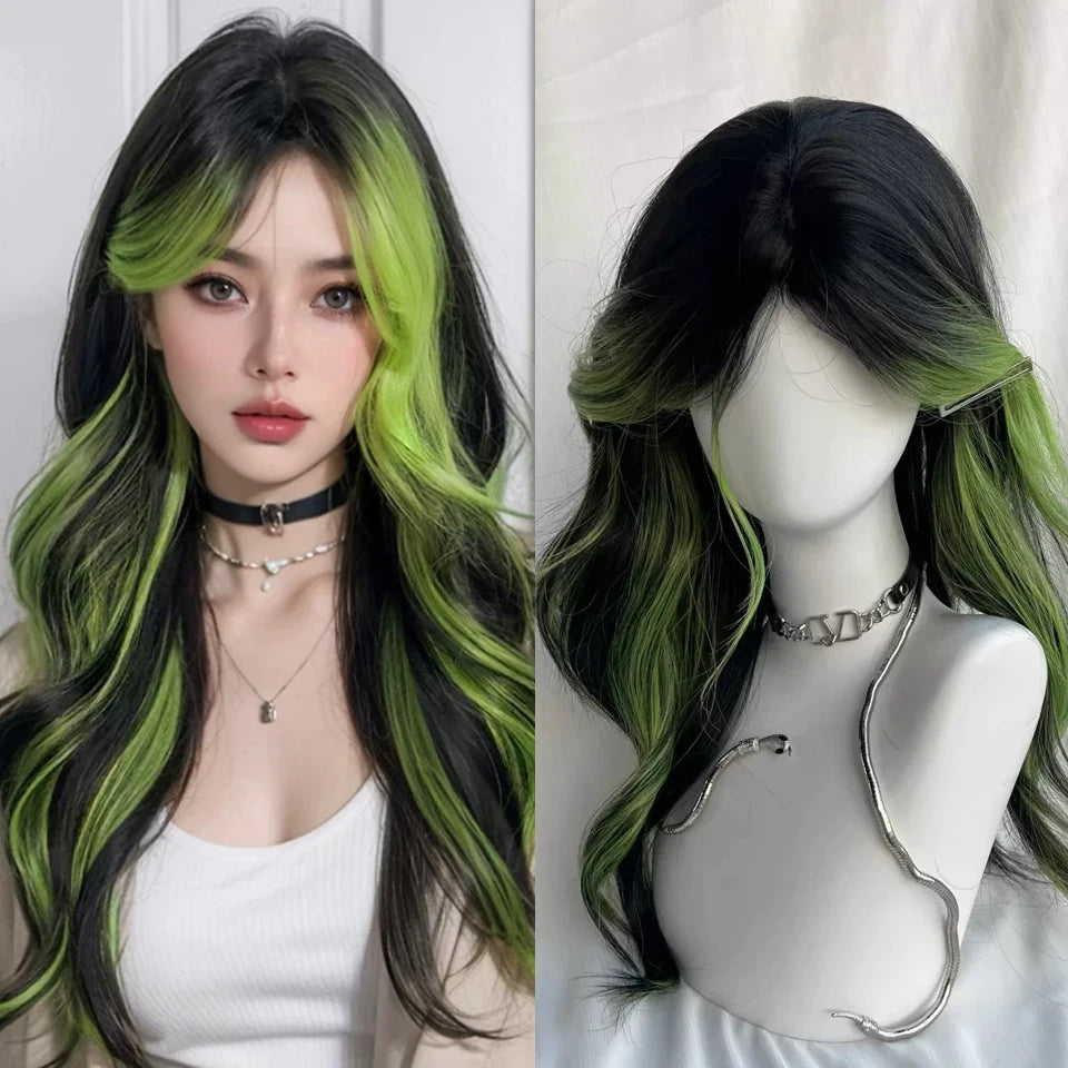 Ingvn  Long Wavy Grey Purple Wig Synthetic Natural Looking Lolita Cosplay Wig Halloween Costume Party Wig for Women Daily Wear