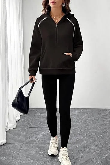 Ingvn - Womens European Style Hoodie Autumn Winter New Style Stand Collar Hooded Design French Sweatshirt Fashion Versatile Top