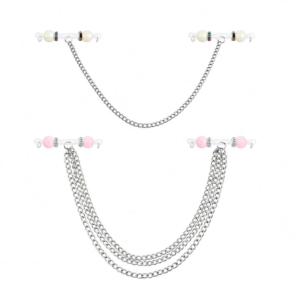 Ingvn  2 Pairs Clip-On Body Piercing Fake Nipple Rings, Non-Piercing Body Chains For Women