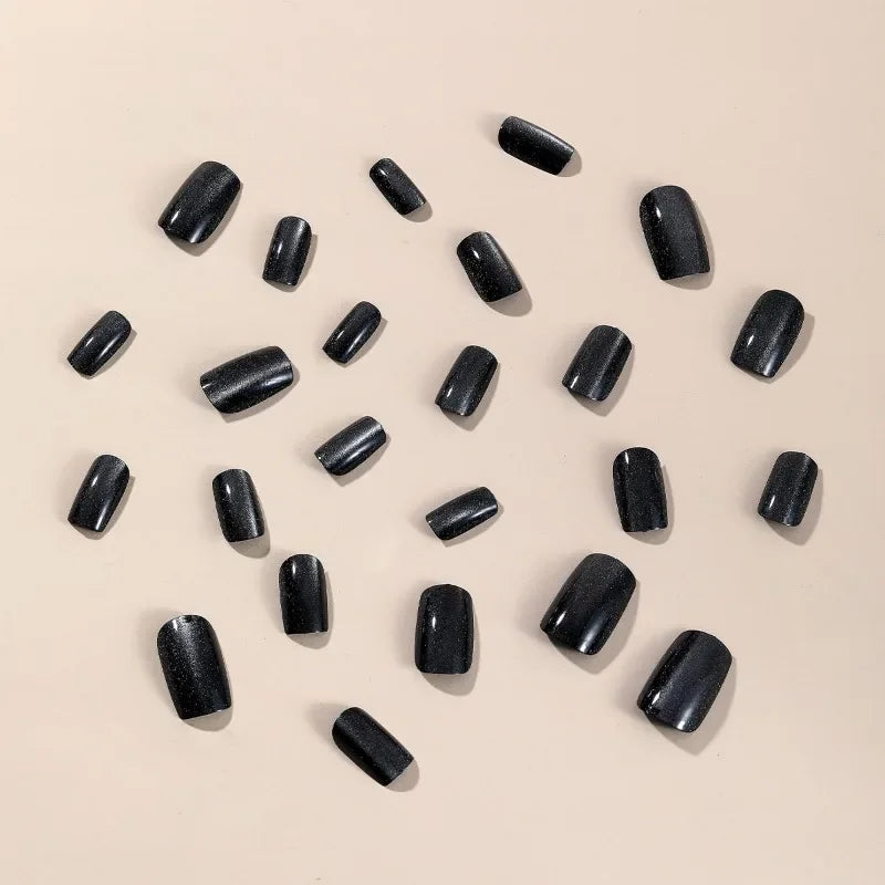 Ingvn  24Pcs Black Blue Purple Red Cat Eyes False Nails with Tools Press on Nails for Girls Square Nail Tips Fake Nails Set with Glue