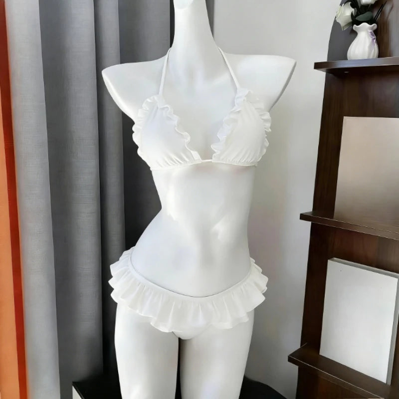 Ingvn  Sweet Lace Detail Bikini Set Halter Strap Two Piece Swimwear Cute Style Beach Party Bathing Suit Woman
