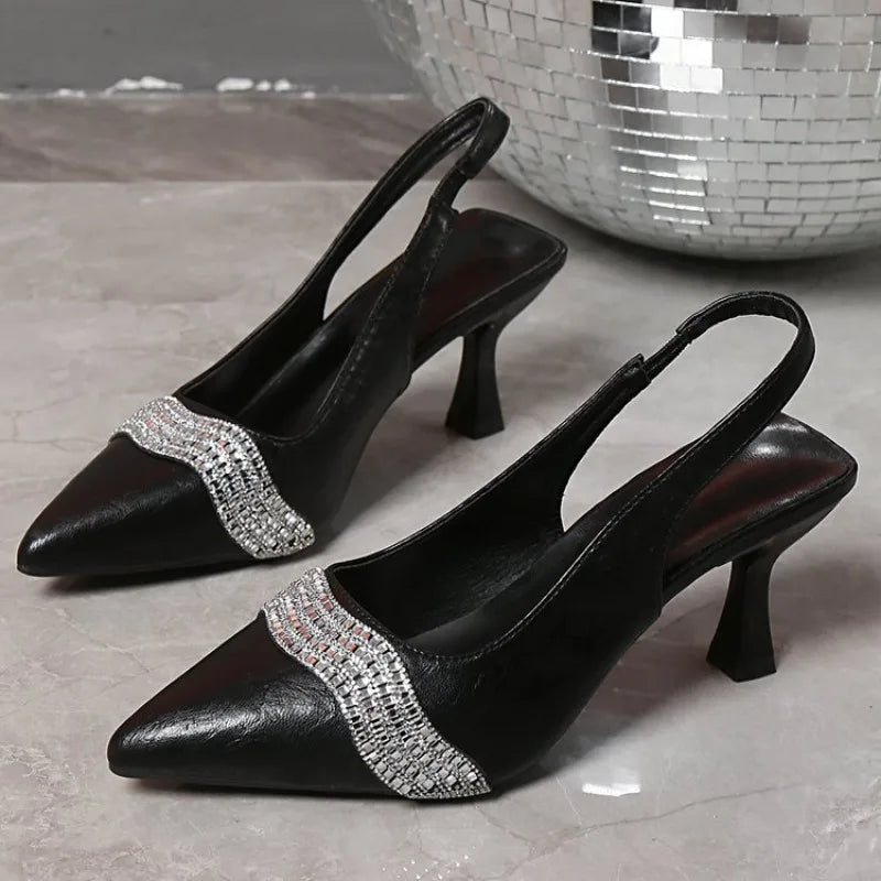Ingvn  Women's Sandals New Fashion Comfortable Elegant Sexy Small Toe Stiletto High Heels French High Heels Baotou Back Bling Sandals