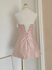 Ingvn  French Elegant Sweet Socialite Birthday Party Dress 3D Flower Strapless High Waist Fishbone Slim Pink Short Evening Dress Women