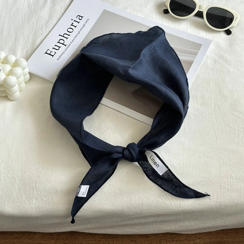 Ingvn - Mori Style Solid Color Linen Scarf Thin Fabric Comfortable Feel Headscarf Breathable Triangle Scarf Pastoral Style