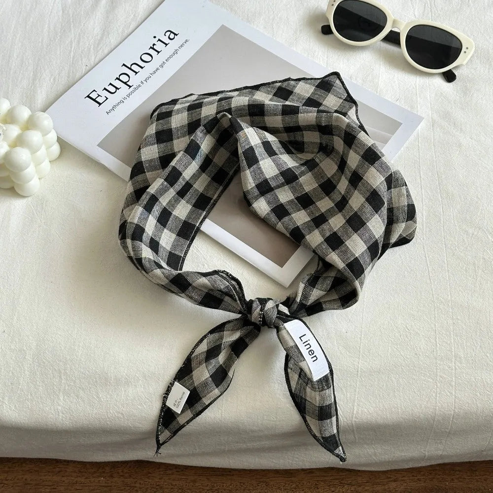 Ingvn - Mori Style Solid Color Linen Scarf Thin Fabric Comfortable Feel Headscarf Breathable Triangle Scarf Pastoral Style