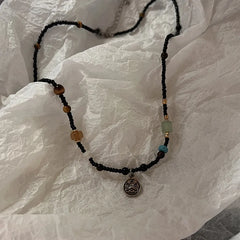 Ingvn  Ping An Lock Handmade Bone Chain with Retro Beaded Design Feeling: A Small Group Necklace with a New Chinese Style Chinese Style