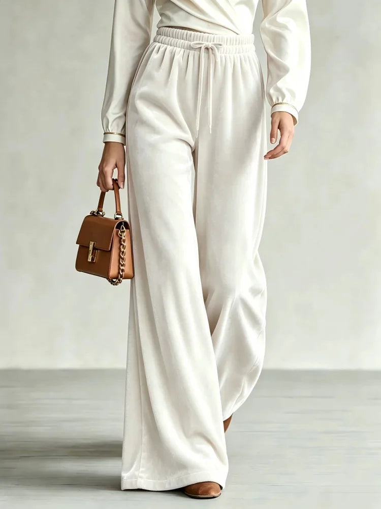 Ingvn - New Fashion Solid Color Versatile Wide Leg Long Pants Autumn Winter Elastic Waist Women Trousers Office Lady Casual Loose Pants