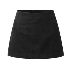 Ingvn  Autumn Winter High Waist Suede Faux Leather Mini Skirt Women Back Zipper A-line Short Skater Party Femme Camel Black