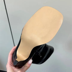 Ingvn - Ins Style Fashion Square Toe Stretch Leather Platform Women Knee-High Boots Autumn Winter High Heels Punk Motorcycle Boots Shoes