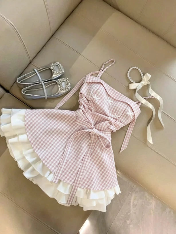 Ingvn  Chic Party Mini Dress Women Sweet Lace Bow Ruffle Princess Design Elegant Female Summer Holiday Fashion