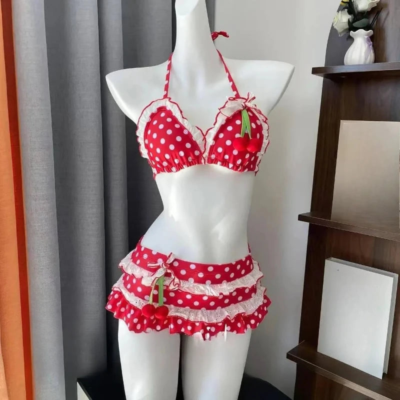 Ingvn  Women's Cute Floral Print Bikini Set Halter Strap Two Piece Swimsuit Ruffle Trim Backless Beachwear Summer Fashion Bathing Suit