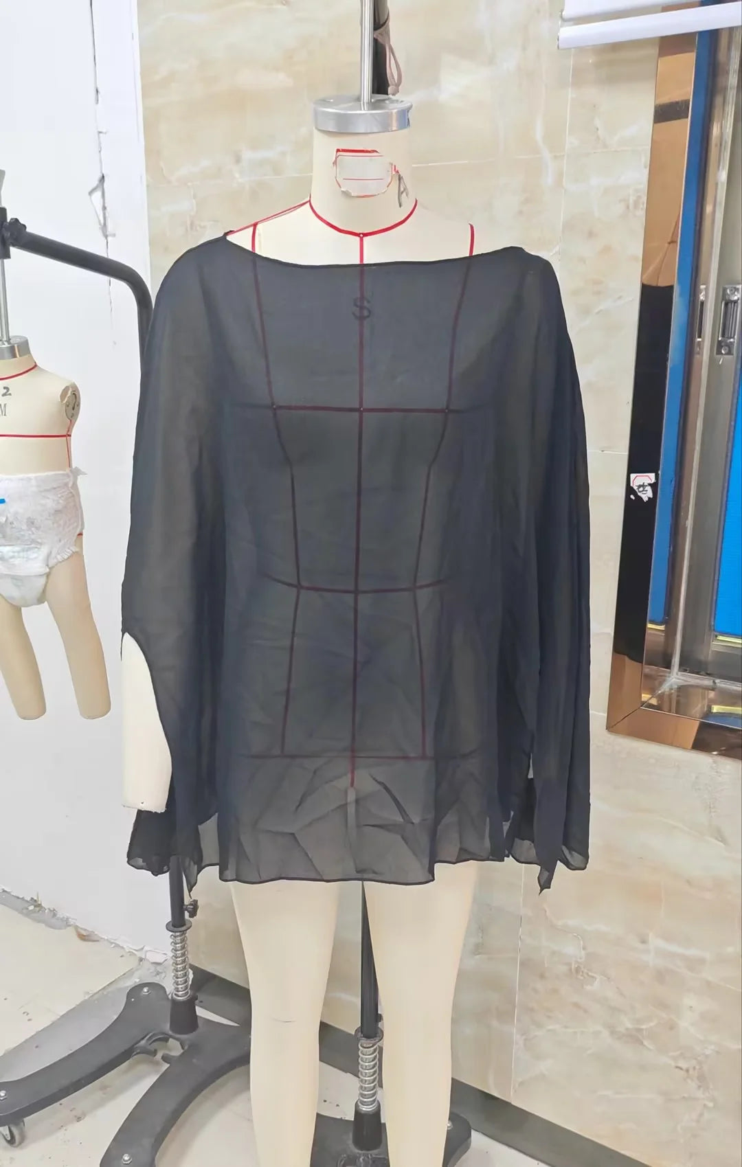 Ingvn  Womens Sheer Chiffon Cape Sleeve Top Batwing Boat Neck Loose Flowy See Thru Blouse Bikini Cover Up Vacation Beachwear