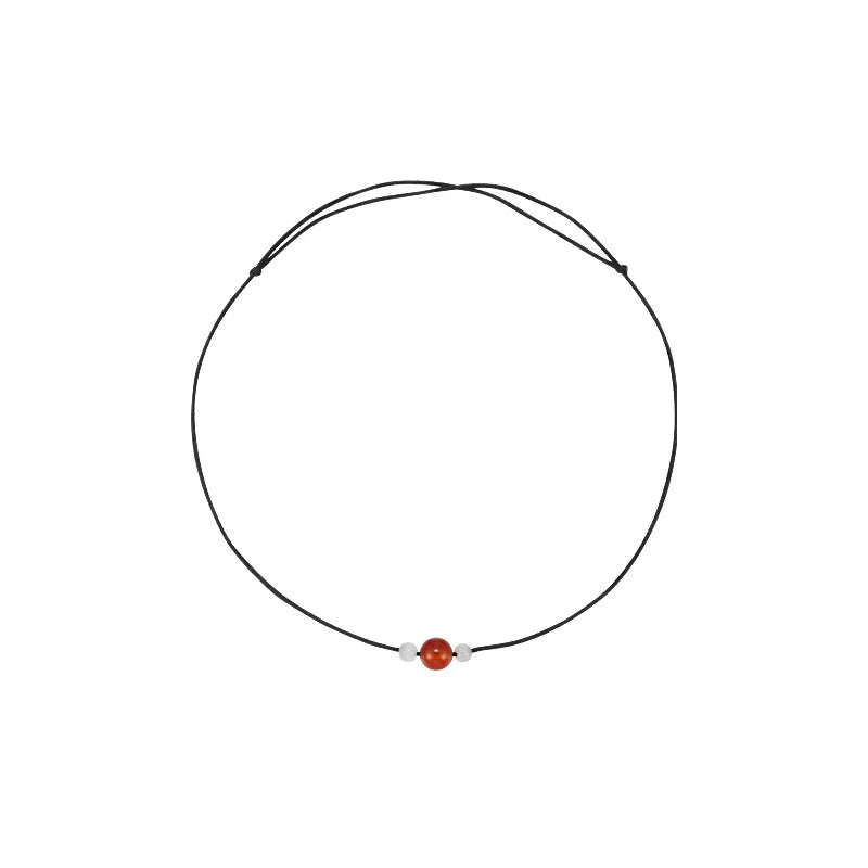 New Fashion Vintage Red Stone Pendant Rope Chain Adjustable Necklaces for Women Clavicle Chain Neck Trend Aesthetic Jewelry
