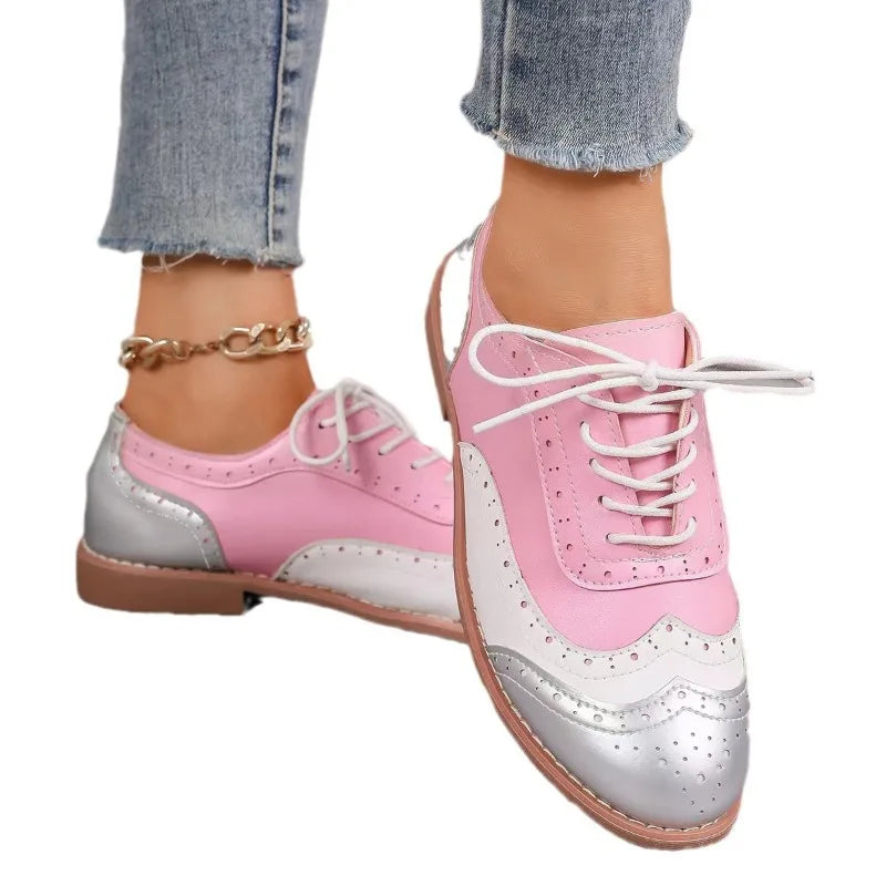 Ingvn  Big Size Shoes Woman Round Toe Female Footwear British Style Oxfords Mixed Colors Low Heels Casual Sneaker New DressSingle Shoes
