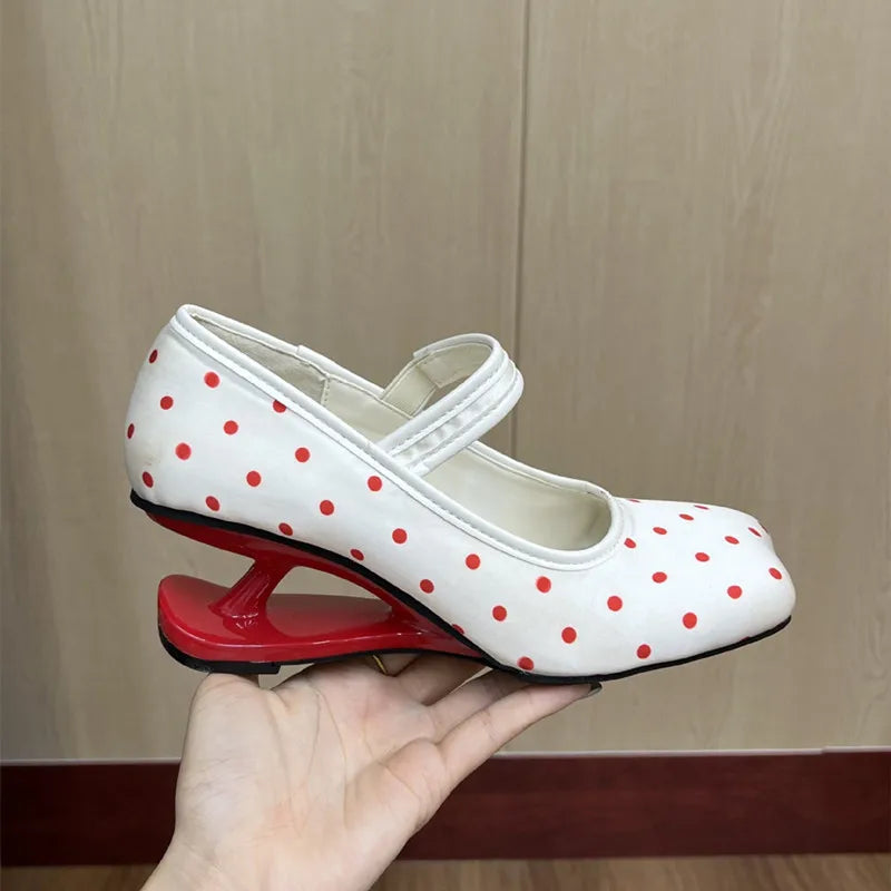 Ingvn - Fashion Square toe Satin Polka Dot Women Pumps Strange Style Mary Janes Mixed Colors High Heels Spring Summer Party Dress Shoes