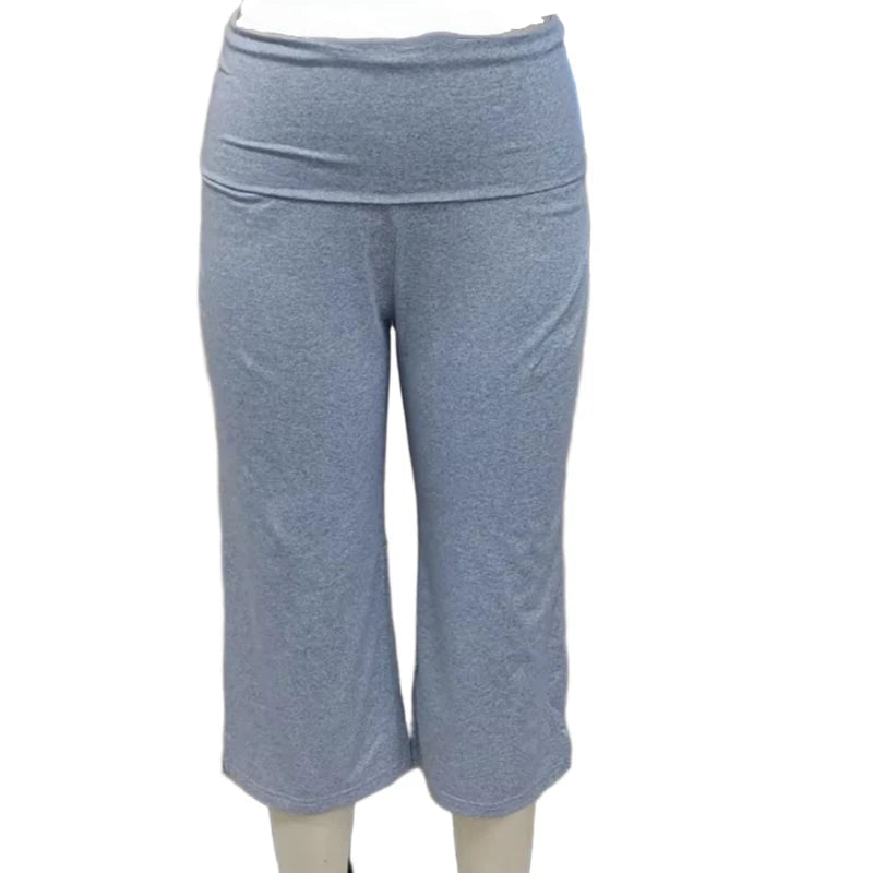 Ingvn  Womens Summer Capris Pants Casual Fold-Over Elastic Waist Side Split Hem Cropped Pants Trendy Trousers for Streetwear