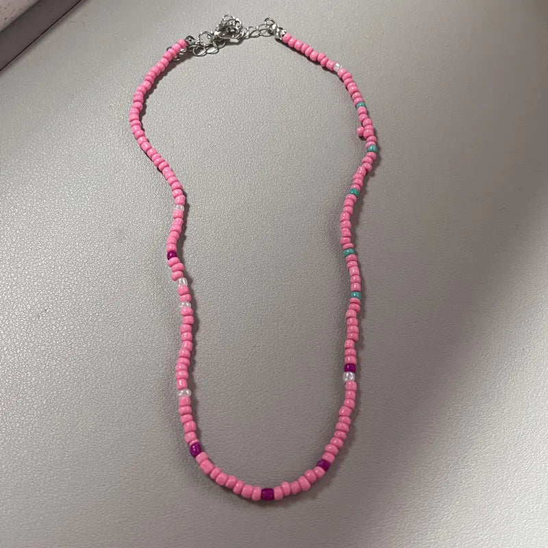 Ingvn  Boho Colorful Small Seed Bead Weave Flower Necklace for Women Handmade Short Choker Collar Neck Fashion Jewelry Accessories