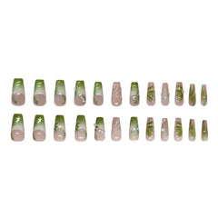 Ingvn  24pcs Press on Nails with Design Green 3d Gradient French False Nails with Charms Fashion Nail Tips Removable Sticky Nails