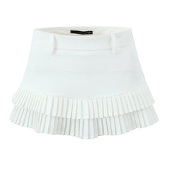 Ingvn  3 colors American Retro Light Blue Package Hips Spliced Pleated Mini Skirt Sexy Low Waist Short Skater Skirts With Shorts Lining
