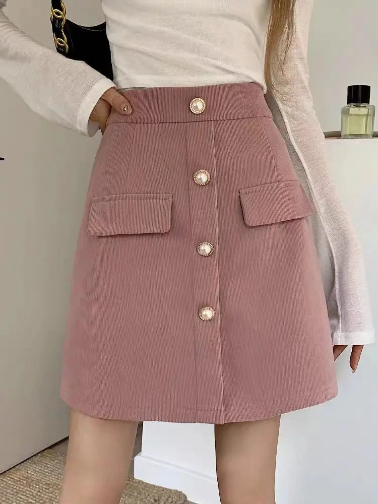 Ingvn  High-waisted Pink Skirt for Women Spring Autumn New A-line for Fat Mm Covering Belly and Slimming Buttocks Short Skirt