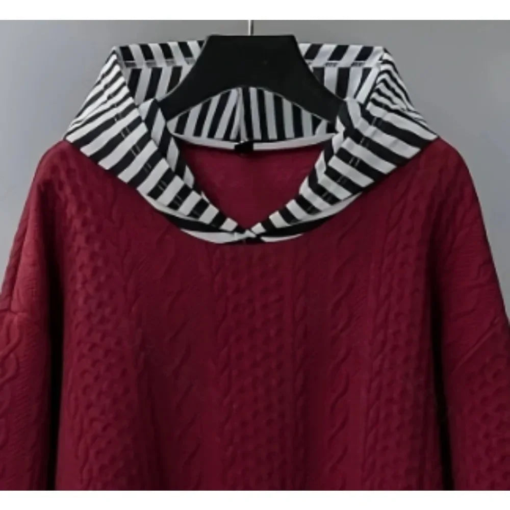 Ingvn  Plus Size 1XL-5XL New Women's Casual Striped Long Sleeve Hoodies Pullover Both Comfort and Fashion Showcasing Youthful Vitality