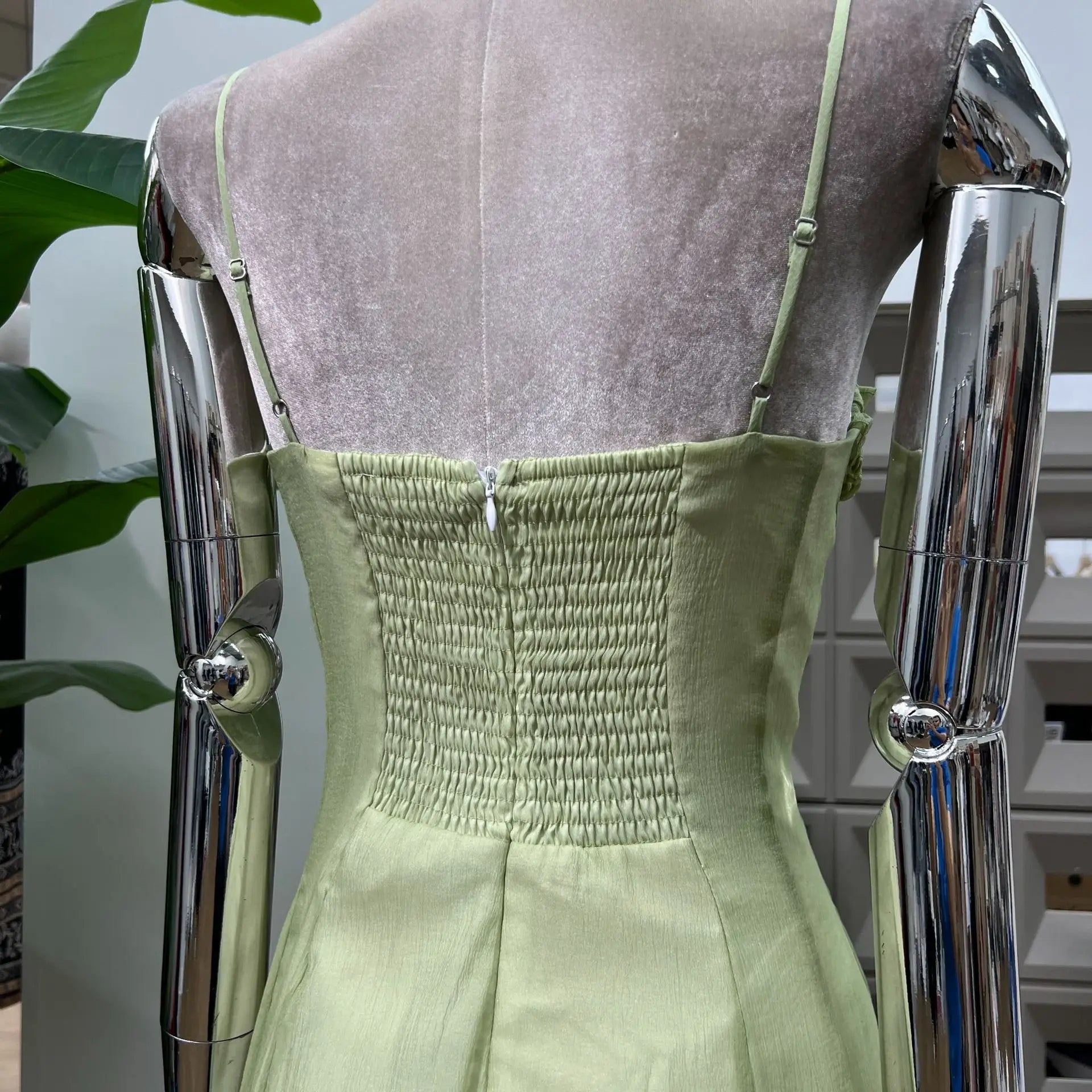 Ingvn  French Casual Vacation Green Fairy Long Dress Ruffles Patchwork Sleeveless High Waist Slim A-line Evening Party Dress for Women