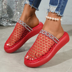 Ingvn  women's new hollowed out wedge heel with metal buckle strap high-heeled thick soled with versatile stylish slippers