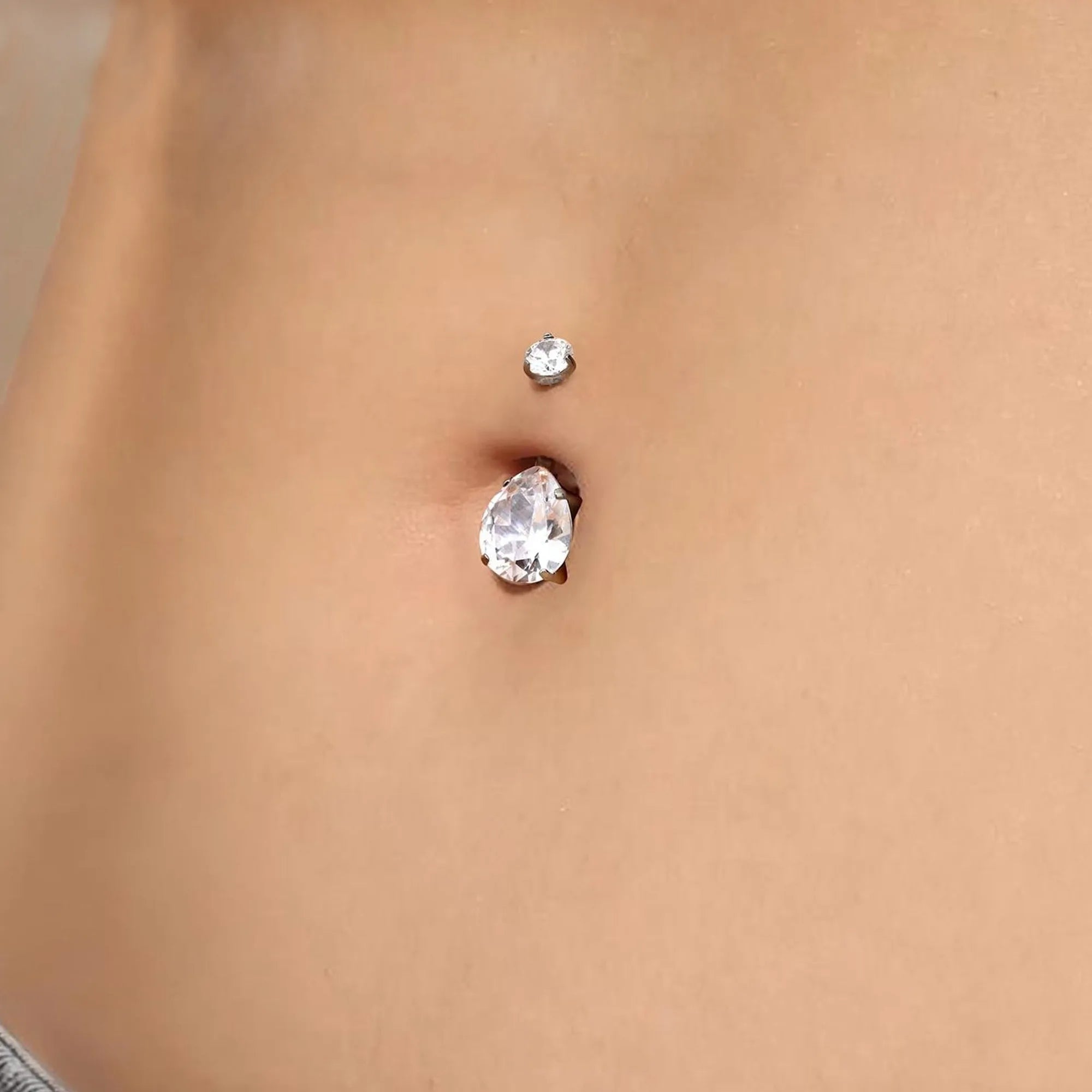 Ingvn  14G 10mm Stainless Steel Belly Button Rings, Round Droplet Cubic Zirconia Belly Rings, Belly Barbell Piercing Navel Piercings