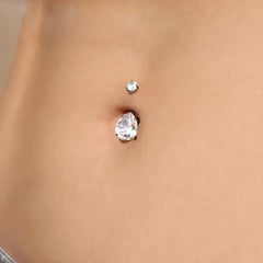 Ingvn  14G 10mm Stainless Steel Belly Button Rings, Round Droplet Cubic Zirconia Belly Rings, Belly Barbell Piercing Navel Piercings