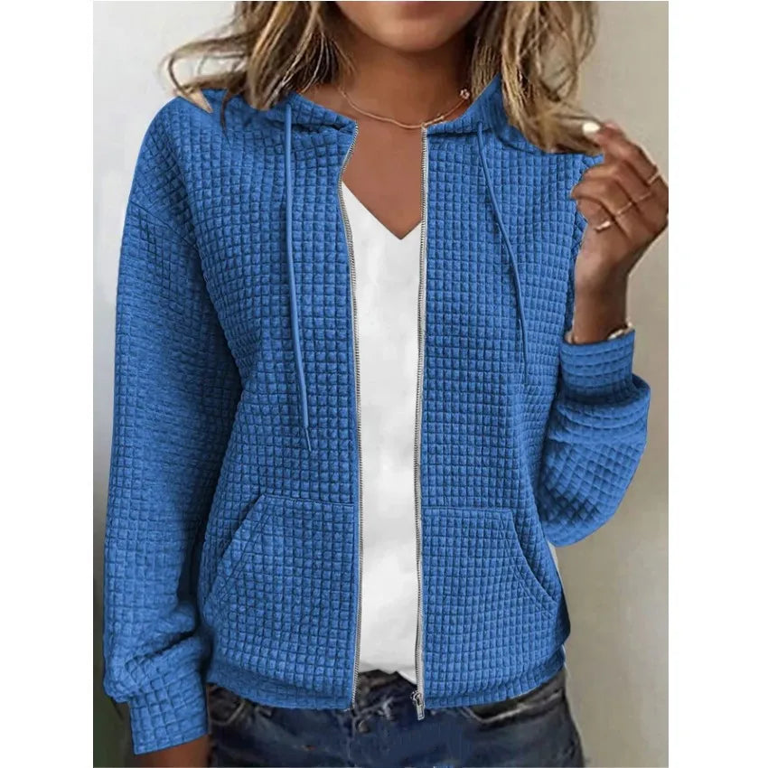 Ingvn  Women's S-2XL size European and American women's zippered hooded cardigan long sleeved hoodie jacket Women's clothing