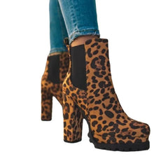 Ingvn  Women Shoes Ankle Boots Woman Sexy High Heels Pattern Chunky Heel Shoes Ladies Female Round Toe Women's Faux Suede Boots