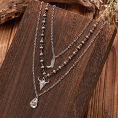 Ingvn  Metal Water Drop Shaped Pendant Necklace for Women Girls Simple Black Rope Adjustable Long Sweater Chain Fashion Accessory